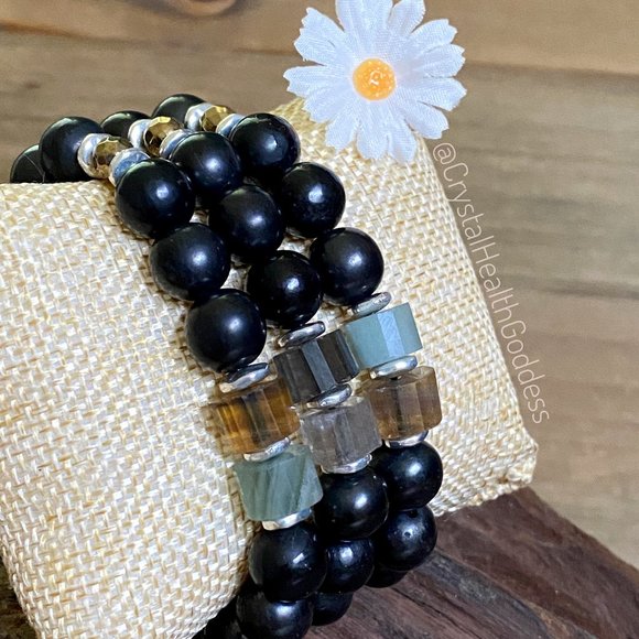 Shungite Fluorite Golden Pyrite Bracelet - Picture 3 of 9